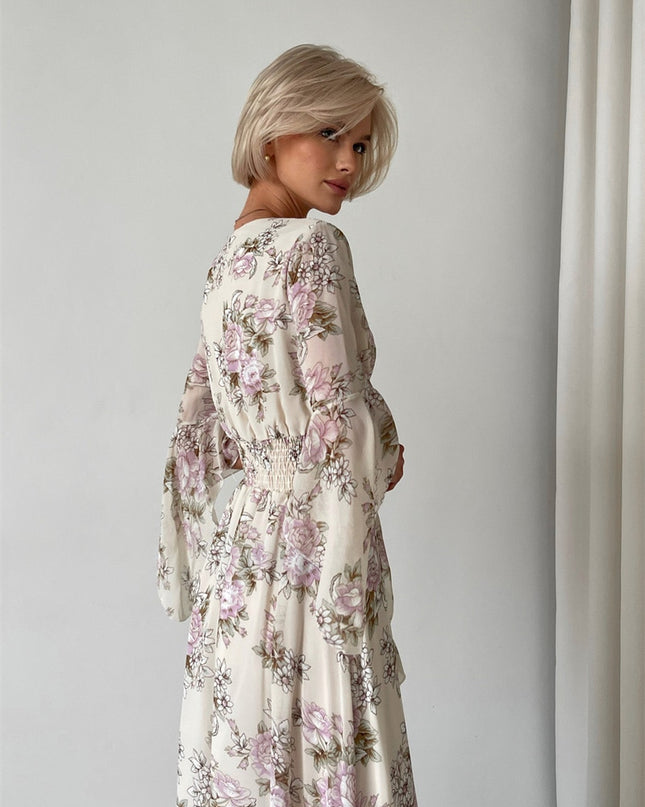 Chiffon Blumen Bandage Maxikleider Elegant Vintage Pink Blumen Abendkleider Sommer Sexy Bodycon Maxi Kleider Für Damen 2023