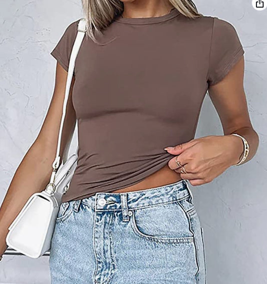 Casual Fashion Essential Basic Short Sleeve T-Shirts Round Neck Women's Tops Solid 2023 Summer Slim Tops Clothes